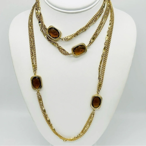 Sarah Coventry Vintage Jeweled Long Multi-Strand Necklace - Picture 1 of 3